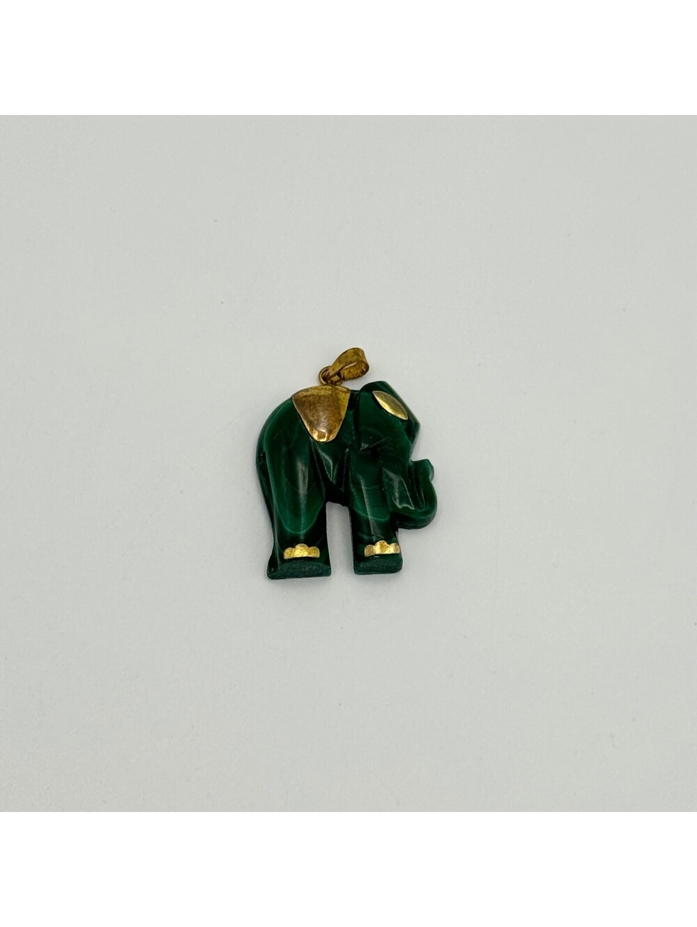 Malachite Elephant Pendant with 925 Silver Bale, 14K Gold Accents